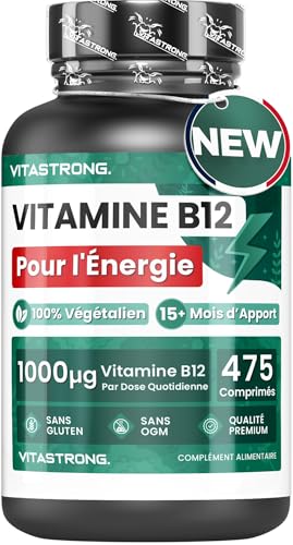 Vitamine B12 1000mcg, 475 Comprimés Véganes, 1 par Jour (15+ Mois) B12 Vitamine pour Énergie, Fatigue et Système Immunitaire, Vit B12 de Haute Qualité, Vitamine B 12 Cyanocobalamine Sans Gluten ou OGM