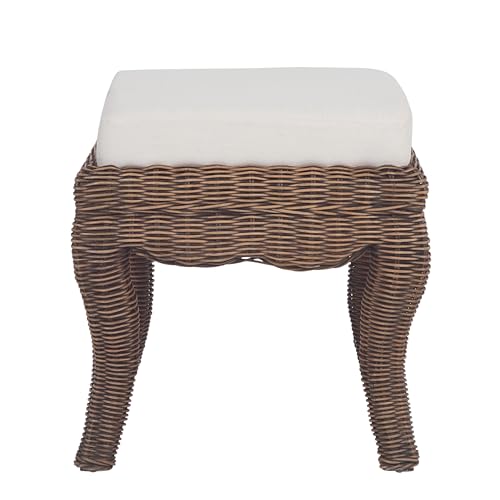 JONATHAN Y Rowan Woven Rattan Vanity Stool with White Cushion, 18.5" Coastal Backless Makeup Chair for Bedroom & Bathroom, Black Wash Mango Wood Wicker Ottoman Footrest VSL1000B by JONATHAN Y - Image 5