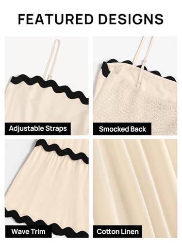 ZESICA Women's 2025 Summer Spaghetti Straps Sleeveless Backless Sundress Flowy Smocked Lace Swing A Line Midi Dress,Apricot,Small