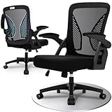 Durrafy Ergonomic Office Chair, Desk Chair with 90° Flip-up Armrests, Lumbar Support & Height Adjustable, Breathable Swivel Computer Chair with Tilt Function, Mid-Back Mesh Chair For Home/Office