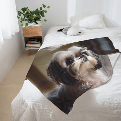 WZYWHJ Shih Tzu Flanelldecken mit Hundemuster sind super weich, warm und leicht, geeignet für Sofas und Betten