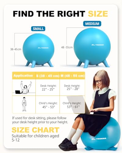 Image of Trideer Flexible Seating for Classroom Elementary, Yoga Ball Chairs for Kids, Wobble Chair of School Supplies for Sensory Kids, Student Desk Chairs for Homeschool (Blue, 45cm)