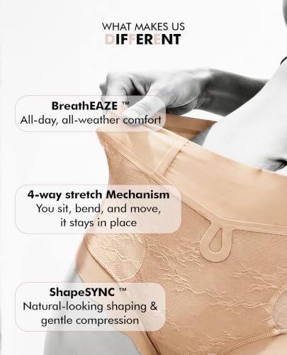 Image of PINQ POLKA Tummy Tucker High Waist Shaper Brief Panty Women, Underneath Belly Fat Control Shapewear All Weather, Breathable Lace
