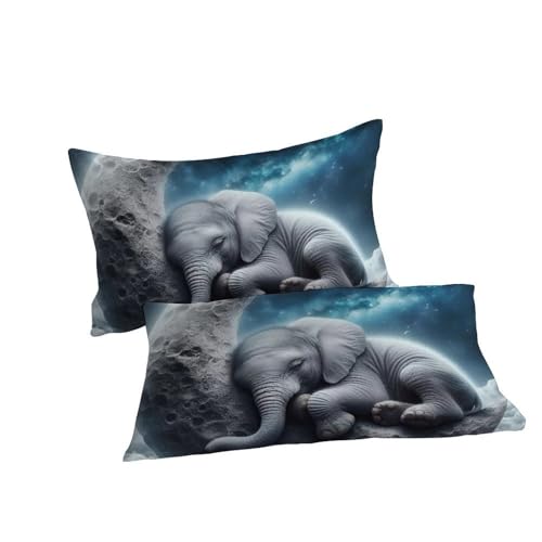 Housse de couette éléphant lune imprimé 3D pour des nuits féeriques