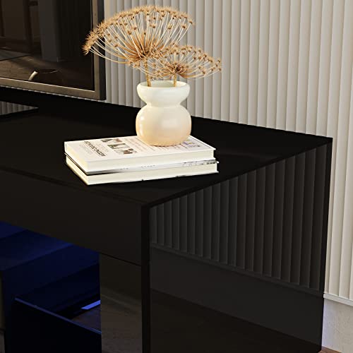 Sussurro Led Tv Stand For 60/65/70 Inch Tv, Modern Gloss Entertainment Center With Drawer And Glass Open Shelf, Television Table Center Media Console For Living Room Bedroom， Black #TOP6