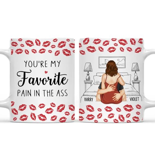 You're My Favorite Pain in The Ass Personalized Adult Couple Coffee Mugs, Fuck Valentines Day Birthday Gifts For Husband Wife, Couples Gifts For Her Him, Wife Birthday Anniversary Mug For Couples