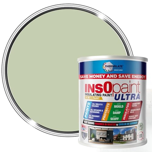 Thermilate InsOpaint Ultra - Pintura aislante avanzada de ahorro de energía para mantener la habitación caliente, 1 litro, pintura acrílica resistente para pared o techo (verde salvia)