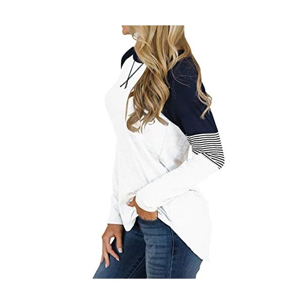 Hilltichu Womens Color Block Round Neck Tunic Tops Casual Long Sleeve Shirt Blouse A-white