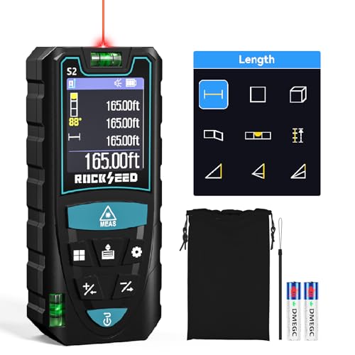 Medidor Láser 50M,RockSeed Pantalla HD IPS Medidor de Distancia Láser Digital con Sensor de Ángulo Eléctrico,Telémetro Láser Portátil con 5 Unidades,Medición de Distancia/Área/Volumen/Pitagórico,etc.