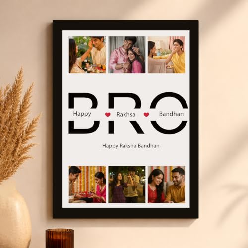 Image of Art Street Personalised & Customized Gift For Rakshabandhan, Raki Photo Frame Collage with Photo upload, DAD Photo Print with Framed For Birthday, (Color: Black, A4)