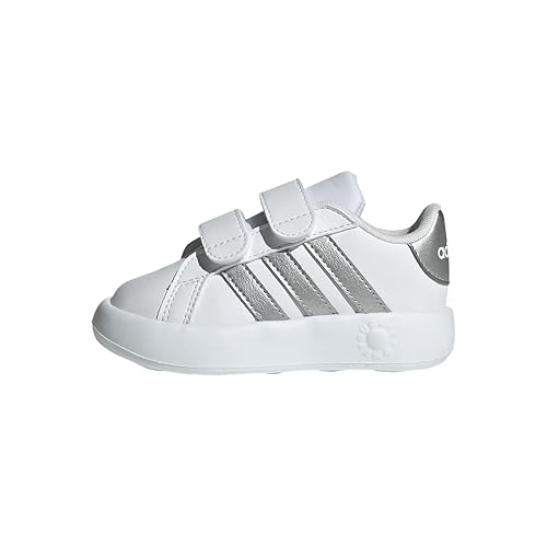 adidas Unisex - Bimbi 0-24 Grand Court 2.0 Shoes Kids, Cloud White/Matte Silver/Cloud White, 25 1/2 EU