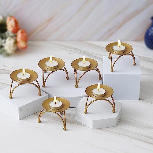 Image of Set of 6 Decorative Handcrafted Golden Metal Tea Light Candle Holder Stand - Elegant Home Decor, and Thoughtful Gift for Diwali, Christmas, Festive Celebrations - Perfect for Home, Parties, Weddings
