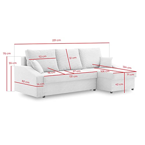 Ecksofa Dorma mit schlaffunktion, einfacher Aufbau, modernes Design, polstermöbel. Schlafcouch zum Wohnzimmer. Widerstandsfähiges, Minimalistisches Design (POSO 100)