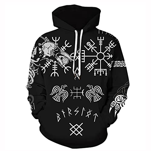 Sweat à capuche mythologie nordique, pull manches longues Harajuku lâche