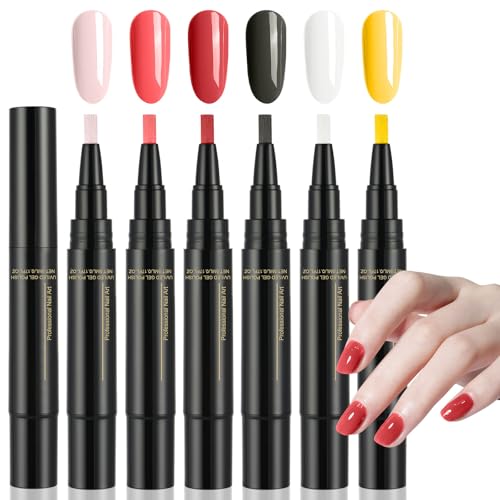 AYBUY Stylo Vernis à Ongles 6 Couleurs, Ensemble Stylos Vernis Ongles Gel Séchage Rapide, Nail Gel Pen, Accessoires De Peinture pour Femmes (Noir-Violet)
