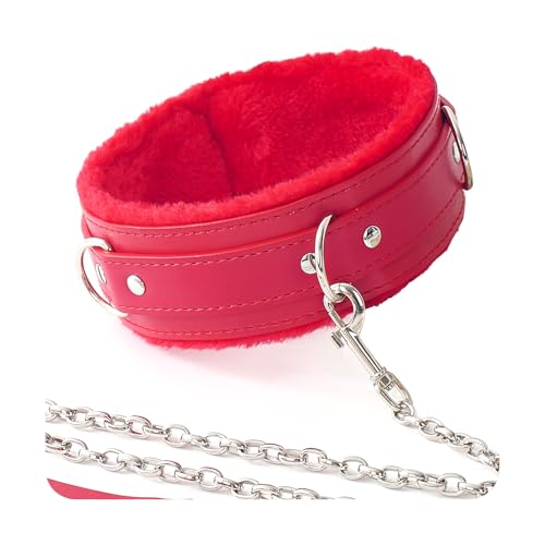 YAEHOCO Leather Collar Choker Necklace for Women Punk Gothic Handmade Choker Adjustable Red Furry Collar Jewelry Dresses