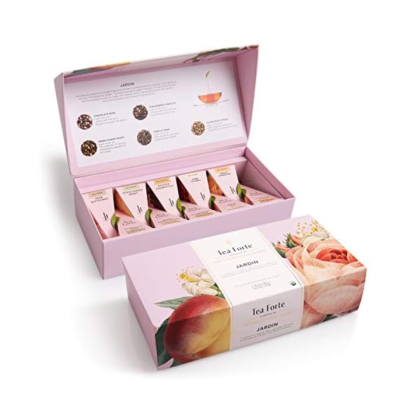 Tea Forte Jardin Organic Fruit, Herb and Flower Teas, Petite Presentation Box Tea Sampler Gift Set with 10 Handcrafted Pyramid Tea Bag Infusers