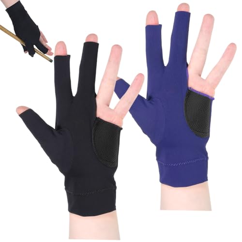 KALIONE 2 Pcs 3-Finger Left-Handed Billiard Glove, Pool Glove Sport Show Gloves for Women Men Elastic Breathable Universal Cue Sports Gloves, Left Hand Billiard Accessories(Black&Blue)