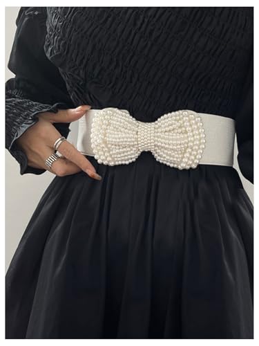 GORGLITTER Women's Pearl Bow Belts Wide Waist Belts Wedding Belts3