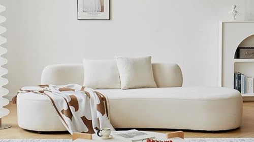 90" Curved Sofa with Throw Pillows, 4 Seater Luxury Velvet Couch with Half Moon Design and High-Density Foam, Ideal for Modern Living Room, Office & Apartment, Ivory