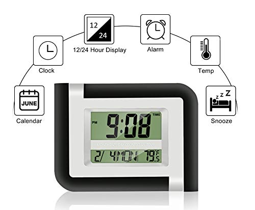 HeQiao Sleek Digital Wall Clock LCD Table Alarm Clocks (Silver w/ Black)