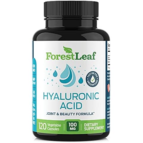 ForestLeaf - Hyaluronic Acid Supplements - 120 Vegetable Capsules - 100mg Dietary Hyaluronic Acid + 50mg Vitamin C Joint & Anti Aging Beauty Formula - Supports Skin Hydration, Joints, Bones & Hair Cover