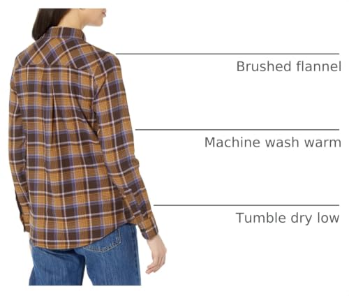 Image of Amazon Essentials Women's Regular-Fit Long-Sleeve Lightweight Plaid Flannel Shirt with Brushed Finish, Shirttail Hem
