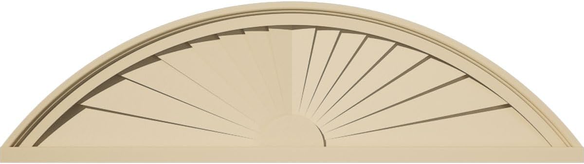 38"W x 10-1/2"H x 1-3/4"P Segment Arch Sunburst Signature Urethane Pediment, Primed Tan