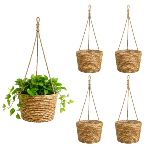 Bofanze 4 Piezas Maceta Colgante para Plantas Exterior/Interior Cesta Tejida para Macetas Colgante Decorativa Planta Colgante Natural para Plantas de Interior, el Balcón y la Cocina