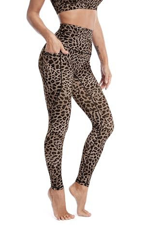 Pantalones de yoga de leopardo elásticos con bolsillos para running y gimnasio de mujer