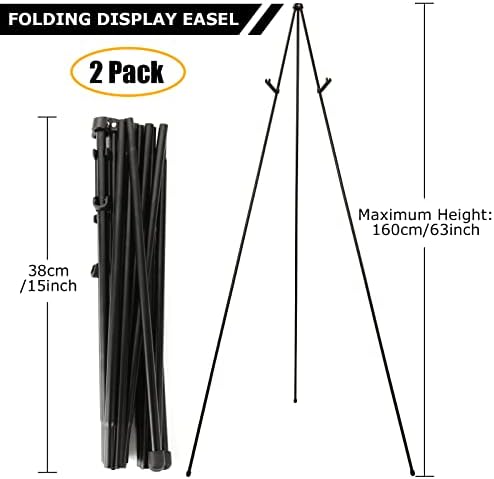 SENENQU 2 Pack Metal Display Easel Stand, 168cm / 66 Folding Art Easel for Display, Adjustable Tripod Painting Poster Easel for Wedding Signs Arts Presentations Pictures Display