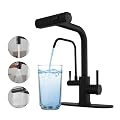 Black Kitchen Faucets with Water Filter and Pull Down Sprayer,Waterfall Kitchen Sink Faucet,Two Handle Sink Faucet with Pull Down Sprayer for 3 Function,Faucets Without Water Filtration Device