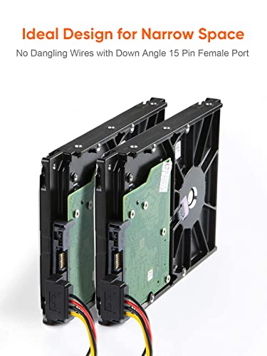 Cablecreation Sata Power Cable, [2-Pack] 6-Inch Sata 15 Pin Male To 2Xsata 15 Pin Down Angle Female Power Splitter Cable #TOP4