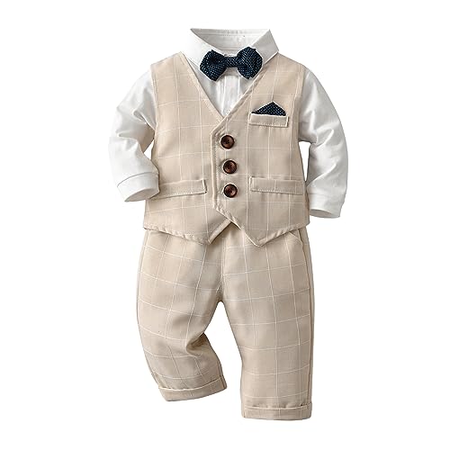 Image of Volunboy Toddler Suit Boys Formal Wedding Guest Dress Outfit | graduation dress clothes, gentleman ring bearer bowtie outfit, back-to-school pants set, birthday photoshoot dressy outfit