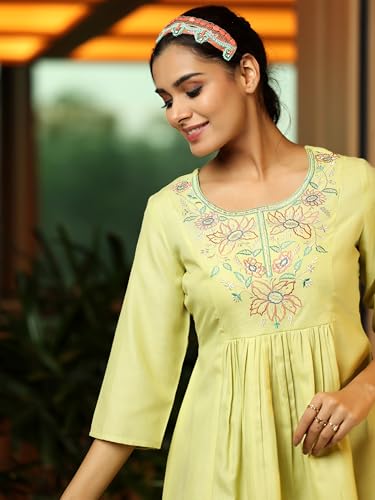 Image of Libas Womens Yoke Design Cotton Blend A-Line Kurti for Women
