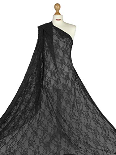 Dentelle florale extensible de qualité supérieure - Dentelle de mariée extensible dans les 4 sens - Tissu en dentelle pour couture - FABRIQUES (noir, 1...