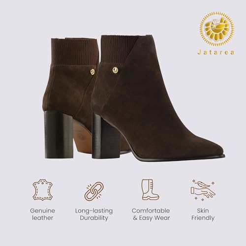 JATAREA Ankle Boots for Women - Stylish Leather with Block Heel - Comfortable & Easy Wear Womens Bootie - Cushioned Insole for Comfort - Fashionable and Versatile Design - MITA, REKHA & SHOKHI2