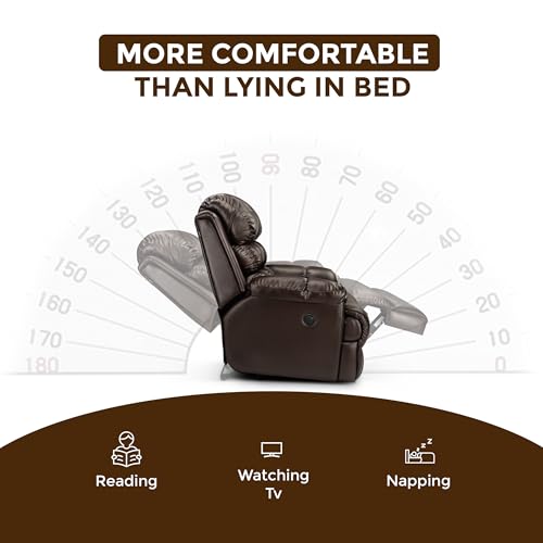 Image of Little NAP Single Amet Soft Leatherette Motorized Recliner | Padded Seater Aram Sofa | Relaxing Chair for Home Office Movie Theater Room | Brown