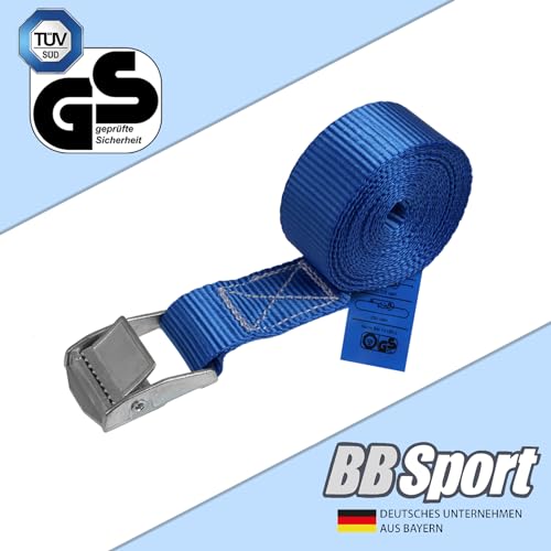 Zurrgurt Spanngurt belastbar bis 250 kg DIN EN 12195-2 Befestigungsgurt Klemmverschluss Befestigungsriemen blau Verschiedene Längen Stückzahlen, 4er Pack 2.5 cm x 2.5 m