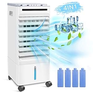 SONBION Evaporative Air Cooler, 4 In 1 Air Cooler Cool Fan Humidifier Air Purifier, Room Cooler with 4 Ice Trays, Evaporative Cooler for Home Office, Cooler Fan with Wheel, 5l Water Tank