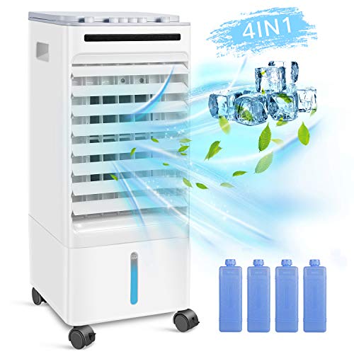 SONBION Evaporative Air Cooler, 4 In 1 Air Cooler Cool Fan Humidifier Air Purifier, Room Cooler with 4 Ice Trays, Evaporative Cooler for Home Office, Cooler Fan with Wheel, 5l Water Tank