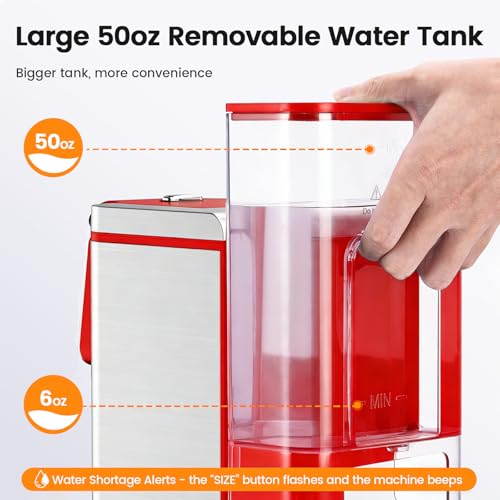 Image of Horavie Single Serve Coffee Maker for K-Cup Pod and Grounds, Hot & Iced Coffee Maker, Strong Button Feature, 6 to 14oz Brew Sizes, 50oz Removable Reservoir, Fit 6.5 inch Mugs, Stainless Steel, Red