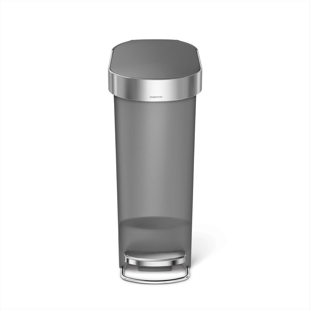 CW1391 40L Slim Kitchen Pedal Bin with Liner Rim, Silent Soft Close Lid, Grey Plastic, W 51.30cm x H 61.50cm x D 26.00cm