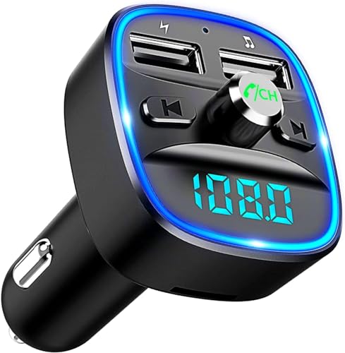 Bluetooth 5.3 FM Transmitter for Car, 48W Max Dual USB Bluetooth Car Adapter, Wireless Radio Receiver, Hands-Free Calling, Music Player Support 64G Drive with Light Switch Universal Fast Car Charger