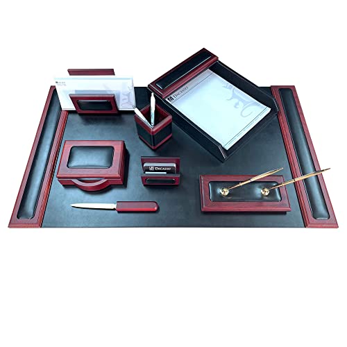 Dacasso Rosewood and Leather Desk Set, 8-Piece