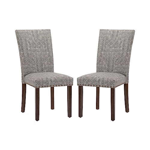 Image of COLAMY Upholstered Parsons Dining Chairs Set of 2, Fabric Dining Room Kitchen Side Chair with Nailhead Trim and Wood Legs - Boho