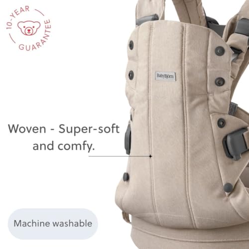 Image of BabyBjorn Baby Carrier Harmony, Woven melange, Light Beige | 3-in-1 Ergonomic Baby Carrier; Newborn, Facing-in, Outward-Facing, and Back Carrying Positions Supported (7-40 lbs), Newborn to Toddler