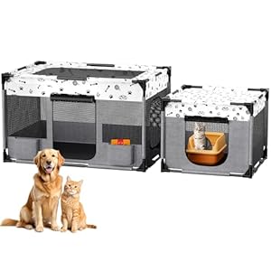 Portable Cat Playpen, Pet Dog Playpen, Kitten Puppy Play Pen for Indoor/Outdoor, Collapsible Cats Cages Enclosed Tent with Carrying Case, PVC Pipe Frame, 600D Oxford, 39″ x 24″ x 22″