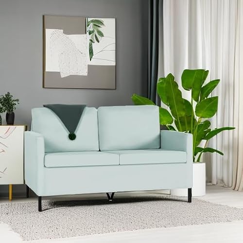TYBOATLE 51" W Linen Fabric Upholstered Modern Loveseat Sofa Couch for Living Room, Love Seats 2-Seater Furniture w/Iron Legs for Compact Space, Apartment, Bedroom, Dorm, Office, Aqua Blue - Thumbnail 5