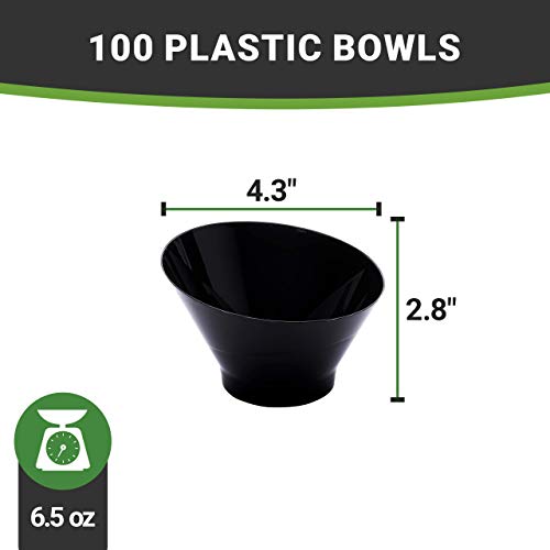 Restaurantware 7 Ounce Plastic Serving Bowls, 100 Round Disposable Bowls - Disposable, Small, Black Plastic Angled Bowls, Recyclable, For Soups, Appetizers, Or Desserts - Restaurantware #TOP3